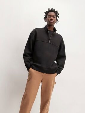 Everlane Men’s The Retrack Fleece Half-Zip Pullover Comfy Fleece Relaxed Black
